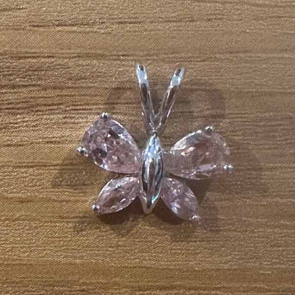 Sterling Silver Butterfly with Pink “Diamonds” Pendant - Picture 2 of 3